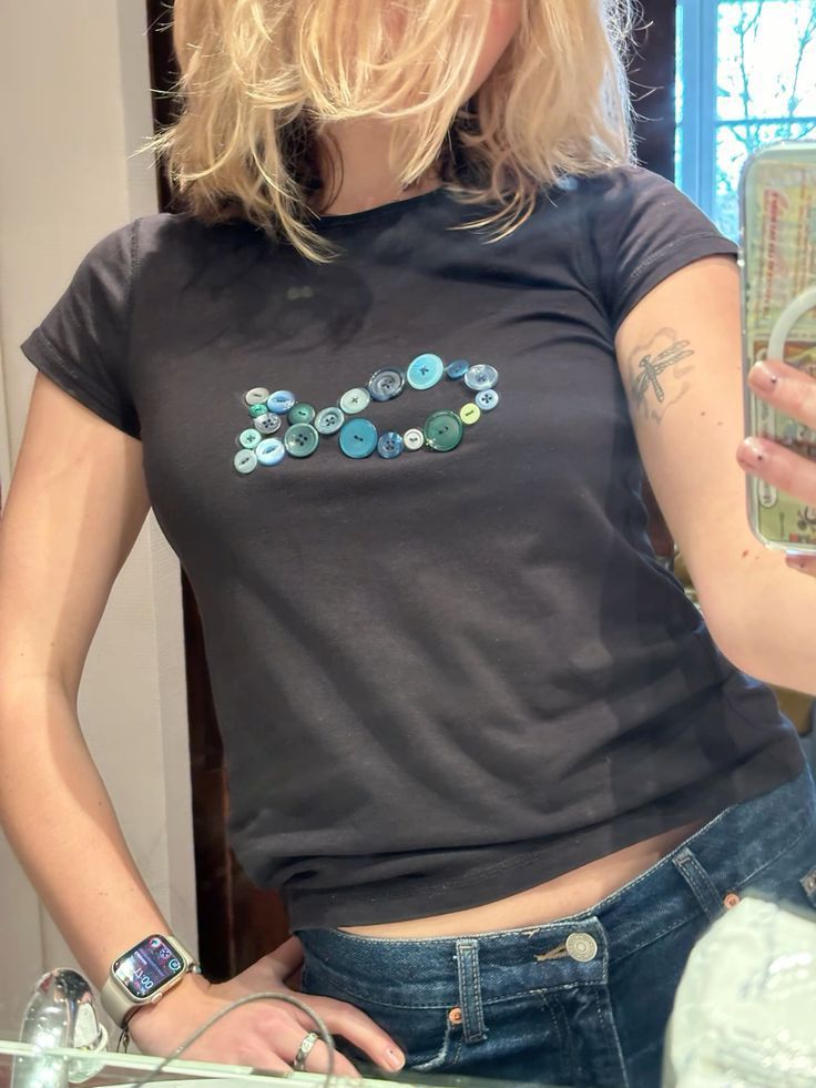 Black tee with button design